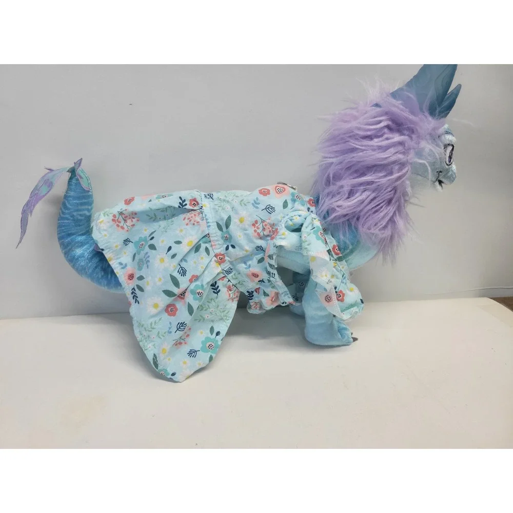 Dog or cat Blue Floral Dress Ruffle Sleeves‎ Skirt Pet apparel Small